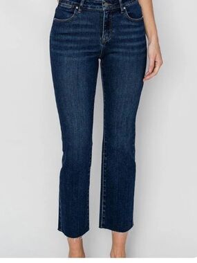 Risen Mid-Ride Dark Blue Straight Ankle Jeans with raw edge